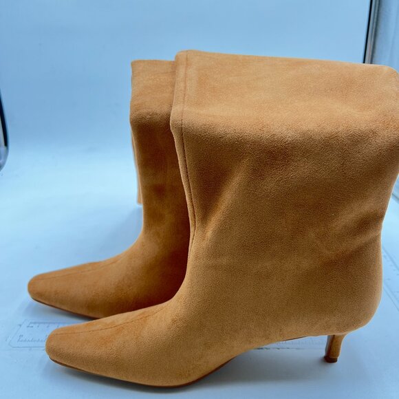 Tan Women Vintage Wide Calf Squared Toe Knee High Boots Low Heel Travel Shoes - Picture 4 of 7